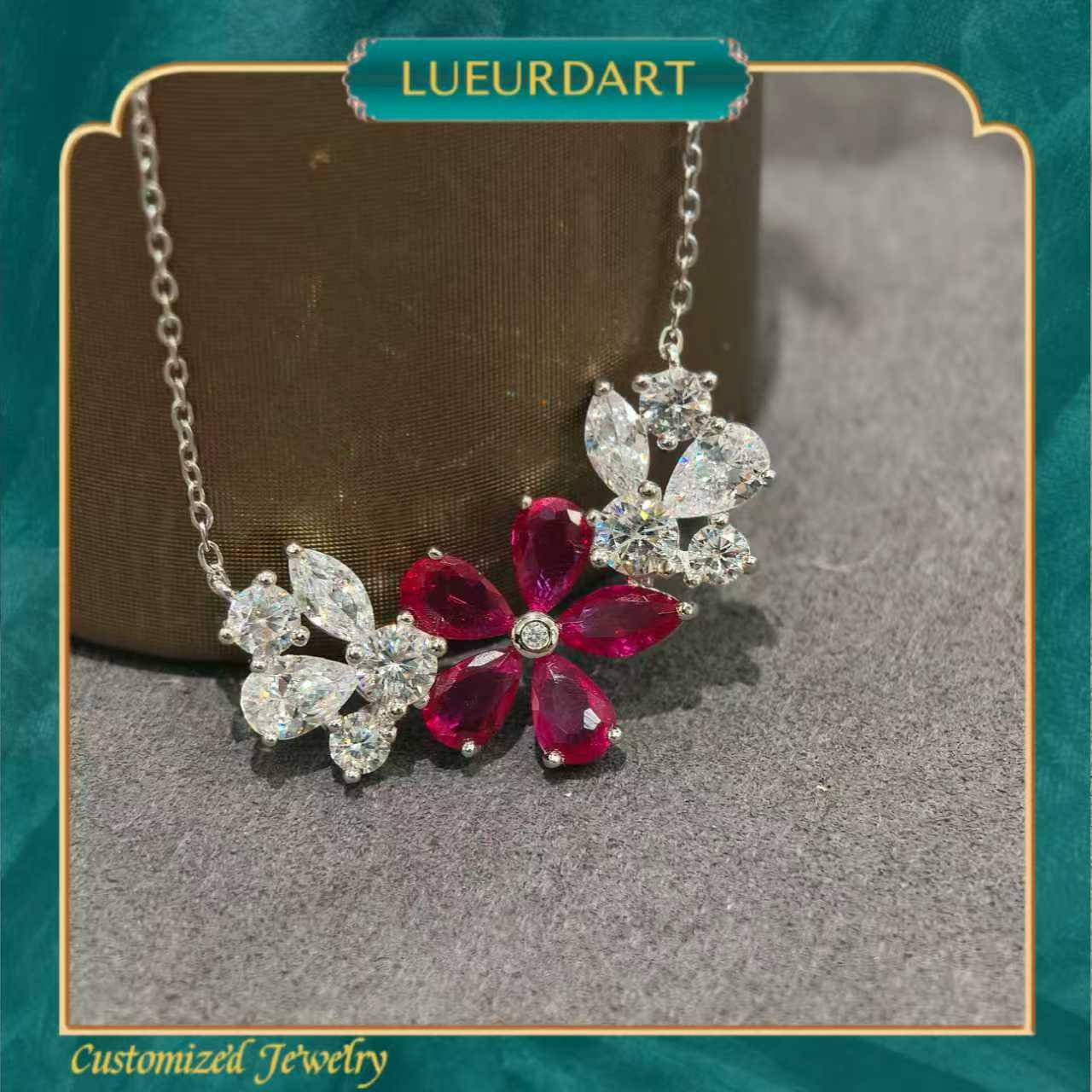 Red flower design simple matching necklace ring earrings set 925