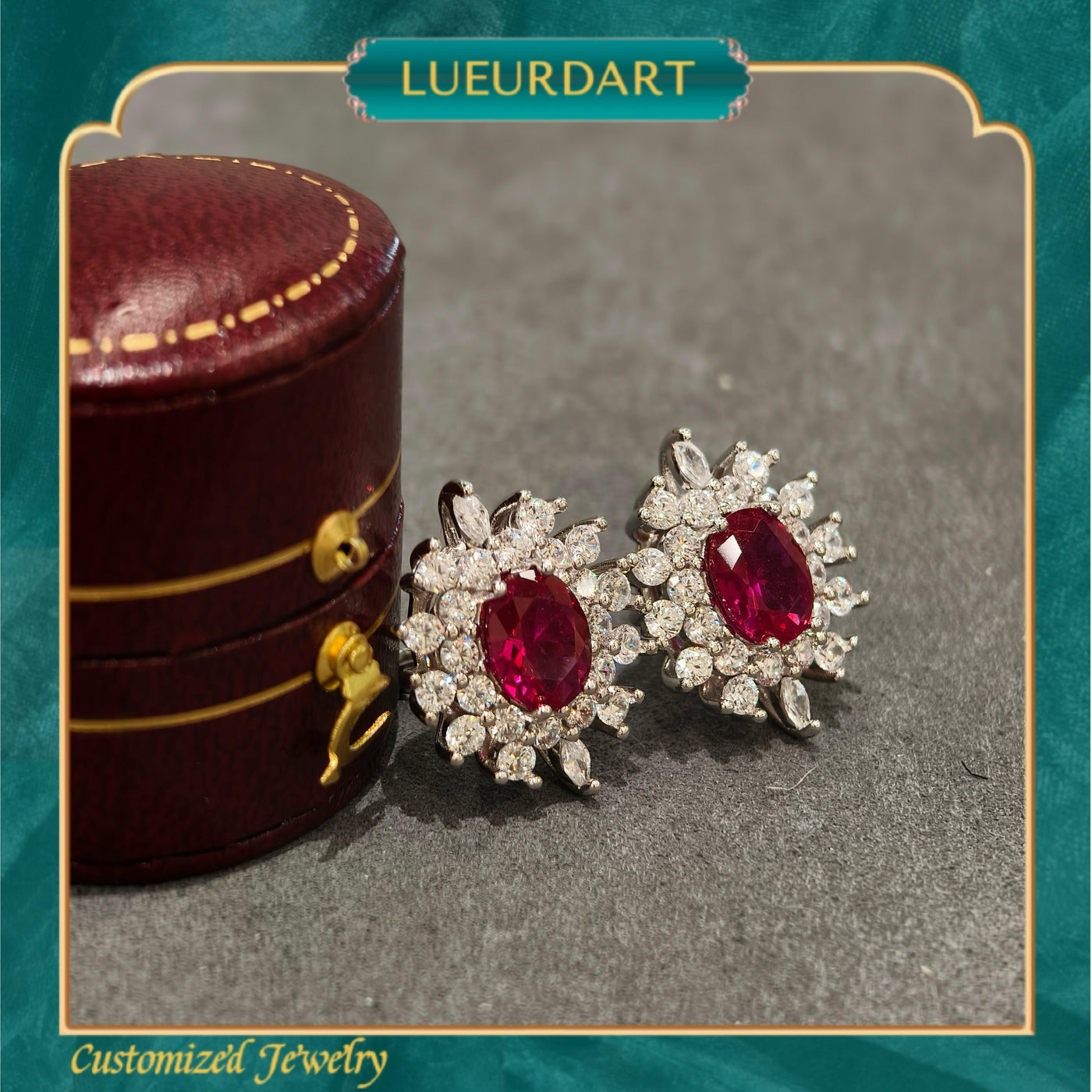 Red vintage European style necklace Ring earrings 3-piece set 925