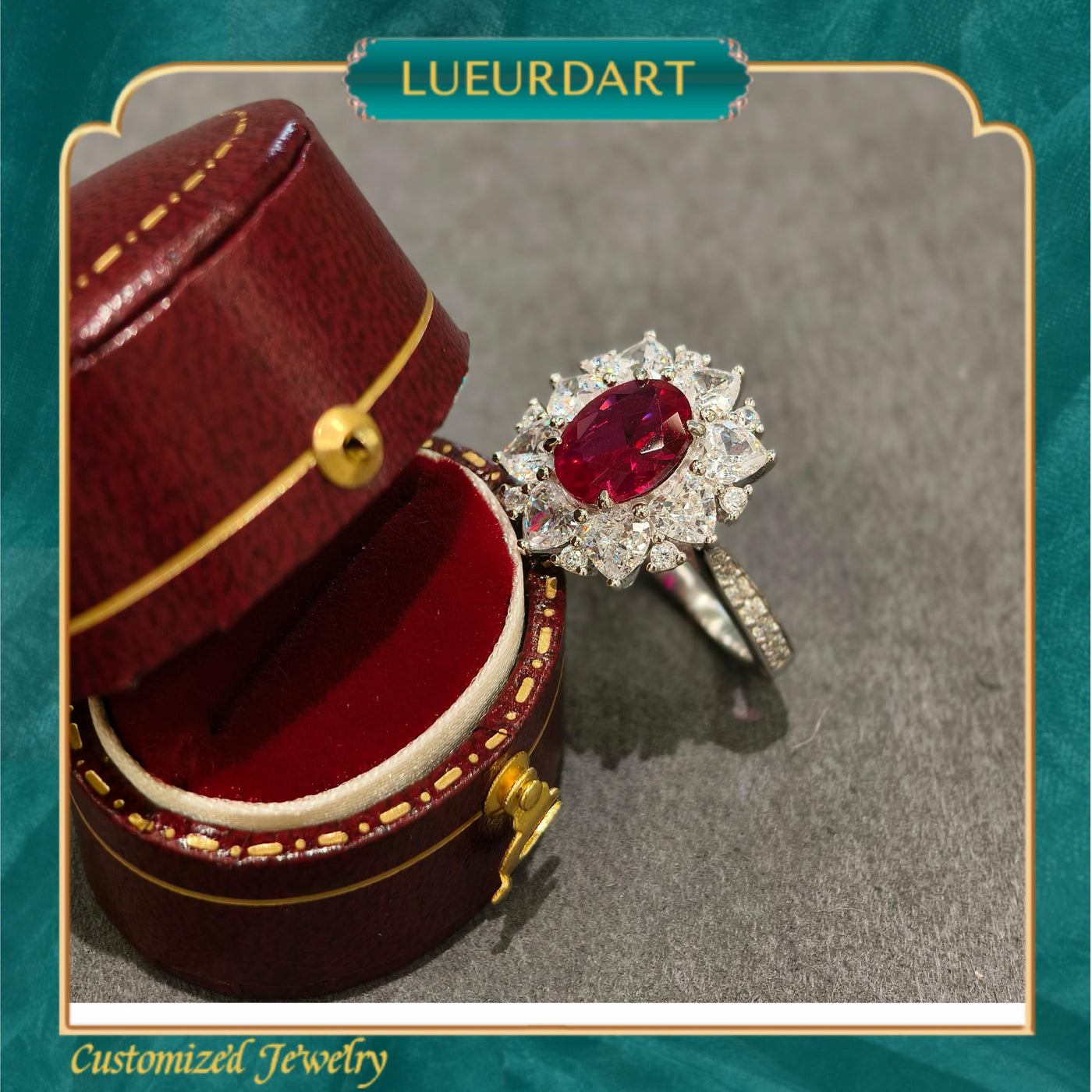 Red vintage European style necklace Ring earrings 3-piece set 925