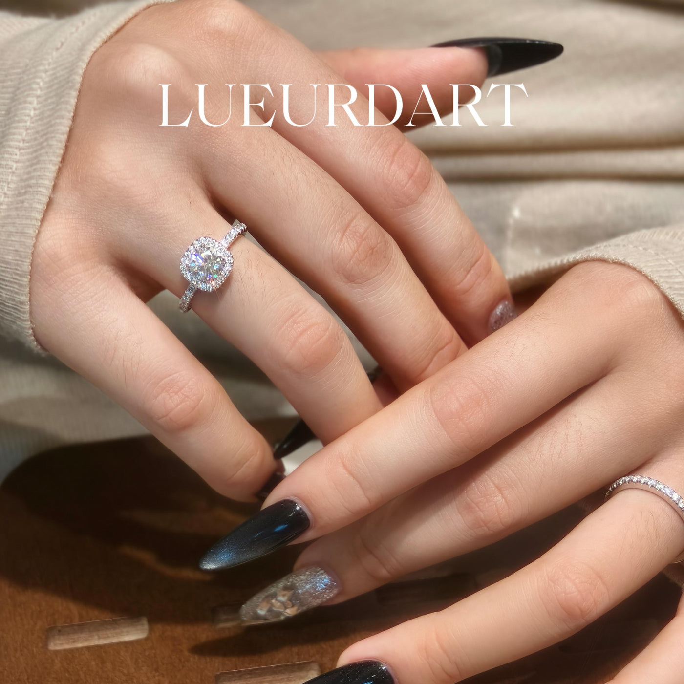 Mosan Ring D color 925 square design simple wedding ring for women
