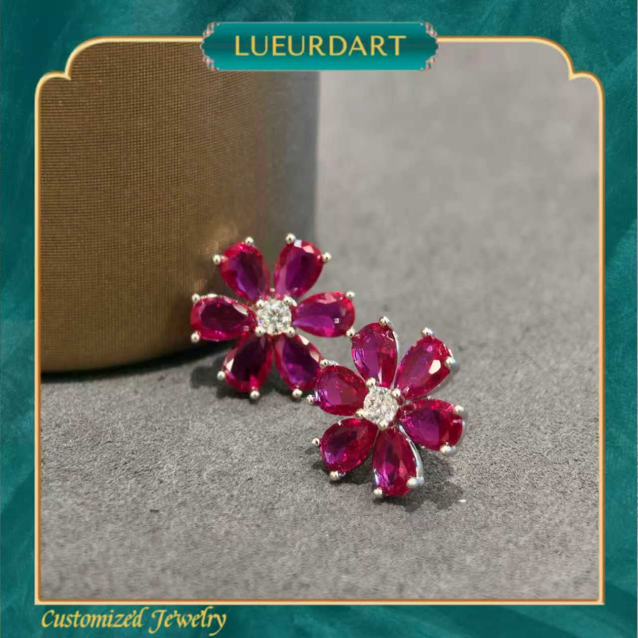 Red flower design simple matching necklace ring earrings set 925