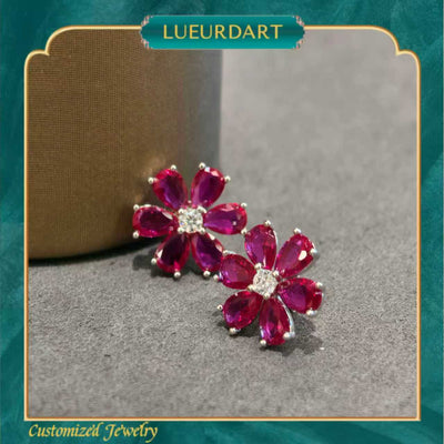 Red flower design simple matching necklace ring earrings set 925