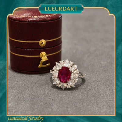 Red vintage European style necklace Ring earrings 3-piece set 925