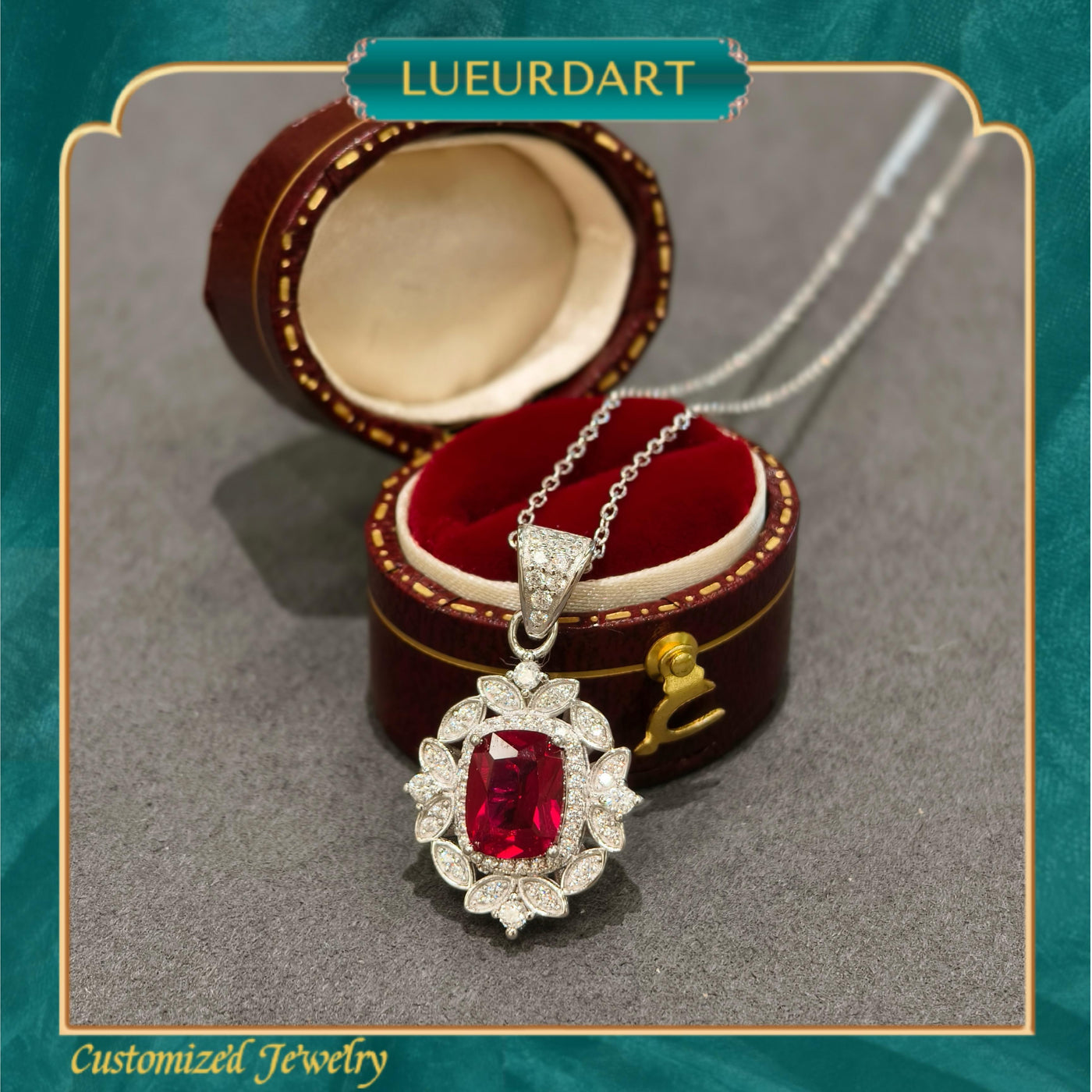 Red vintage European style necklace Ring earrings 3-piece set 925